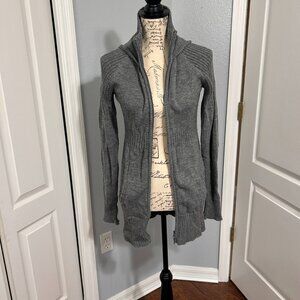 Zip up long hooded sweater by Take Out, size large charcoal grey